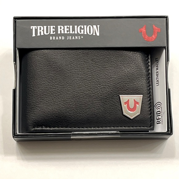 True Religion Other - True Religion Men’s Red Horner Bifold Wallet - Black Leather, RFID